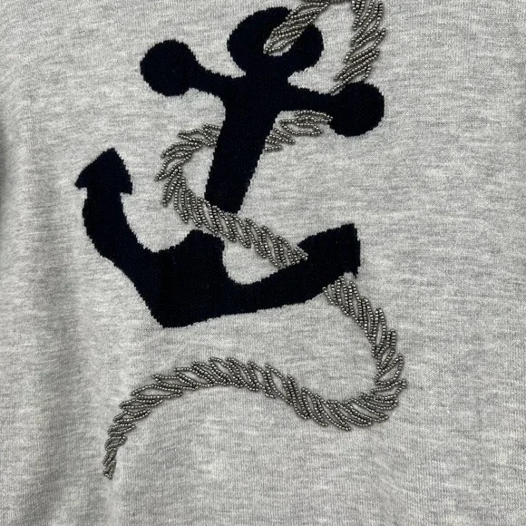 Talbots Lightweight Pullover Gray Nautical Anchor Sweater Beaded Rope size XS - Picture 2 of 5